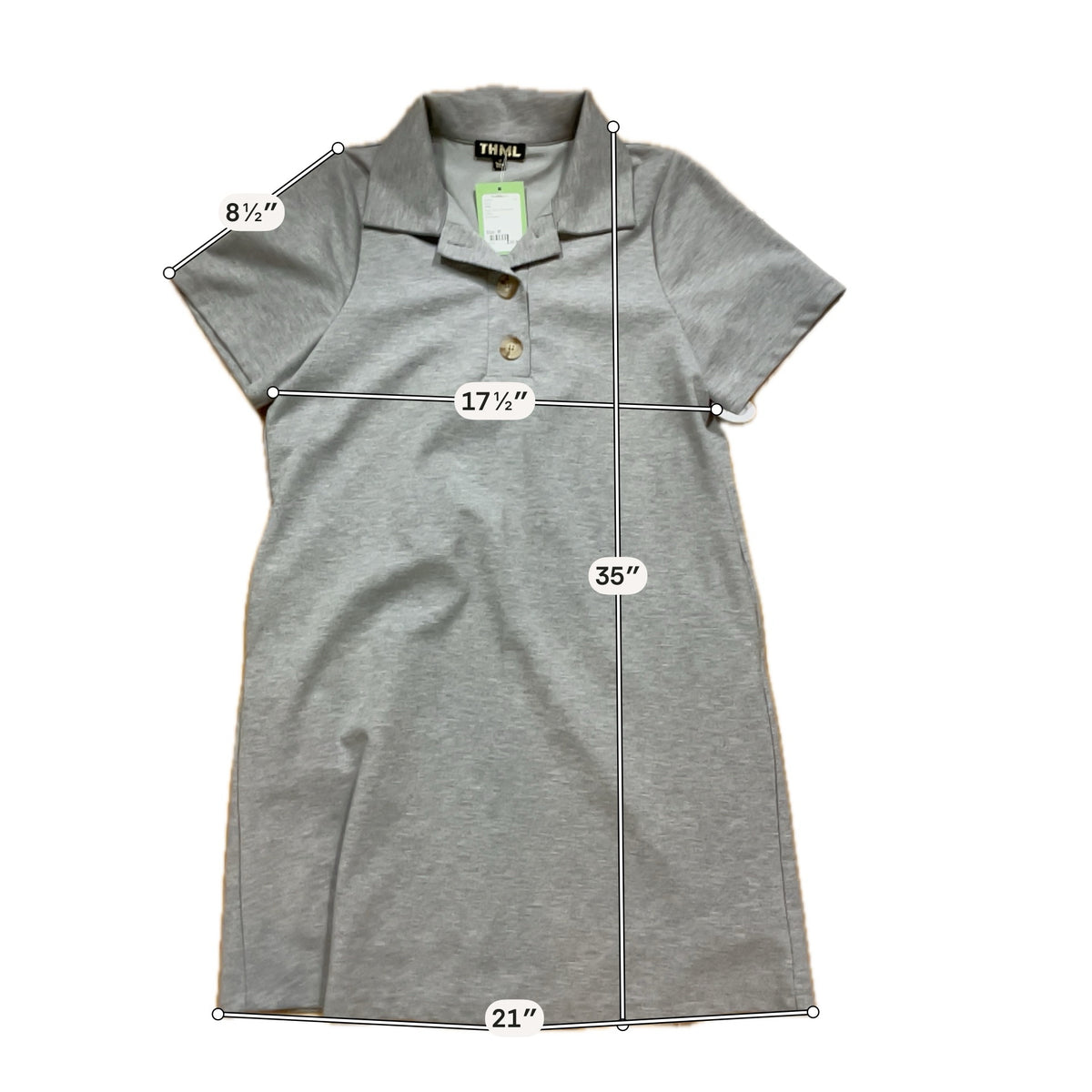 THML Gray Heathered Knit Polo Dress Collared Short Sleeve Size Medium