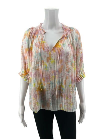 Current Air Watercolor Floral Pleated Peasant Blouse Size Medium