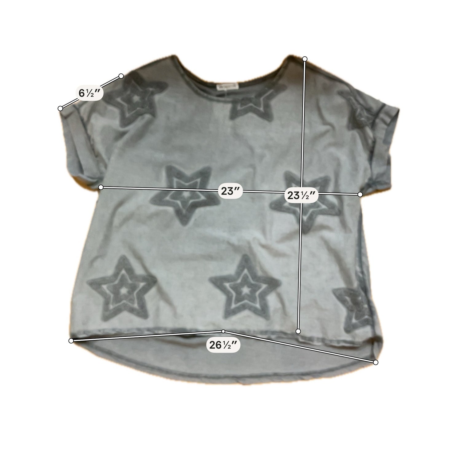 New Collection Italian Made Gray Star Appliqué Dolman Sleeve Top M/L