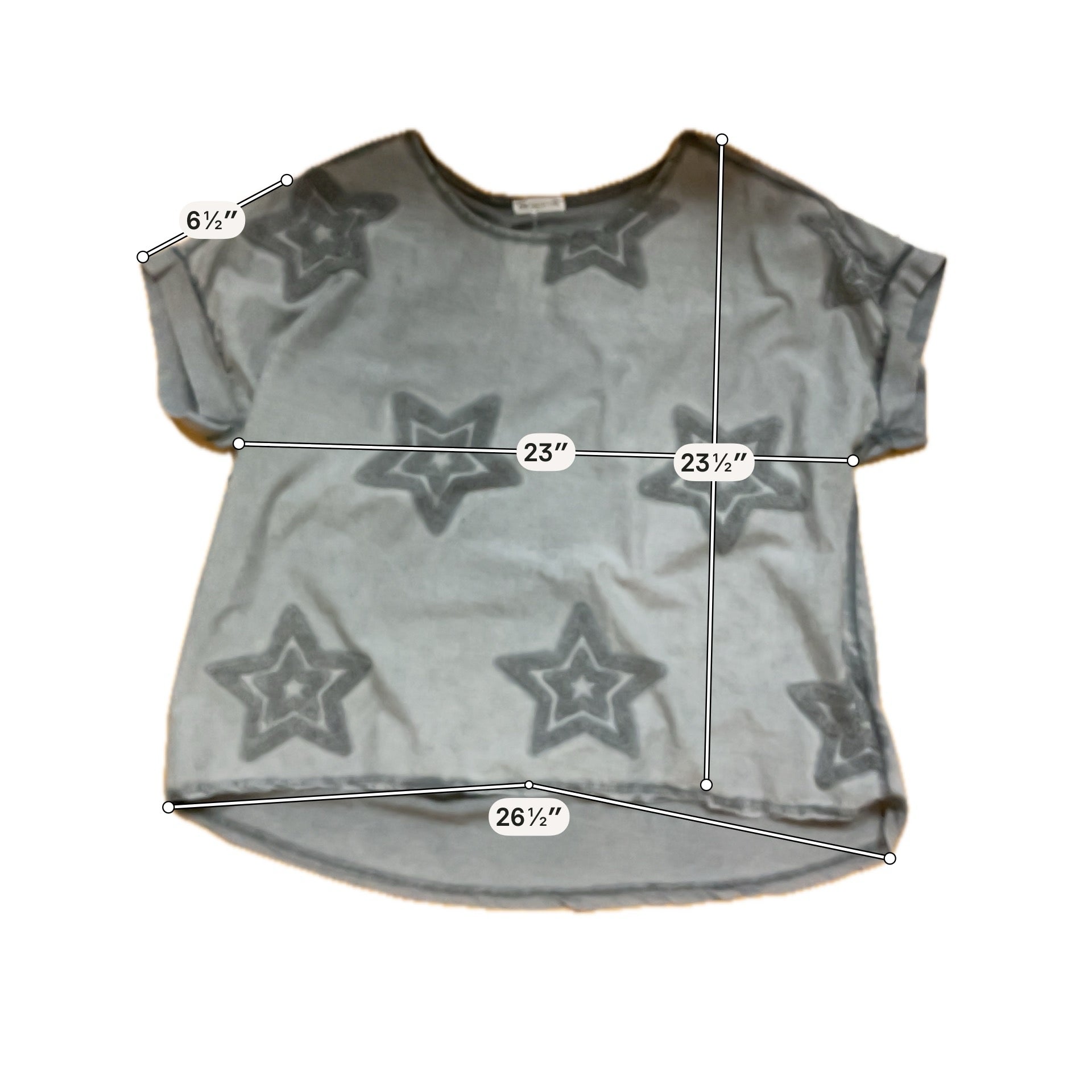 New Collection Italian Made Gray Star Appliqué Dolman Sleeve Top M/L