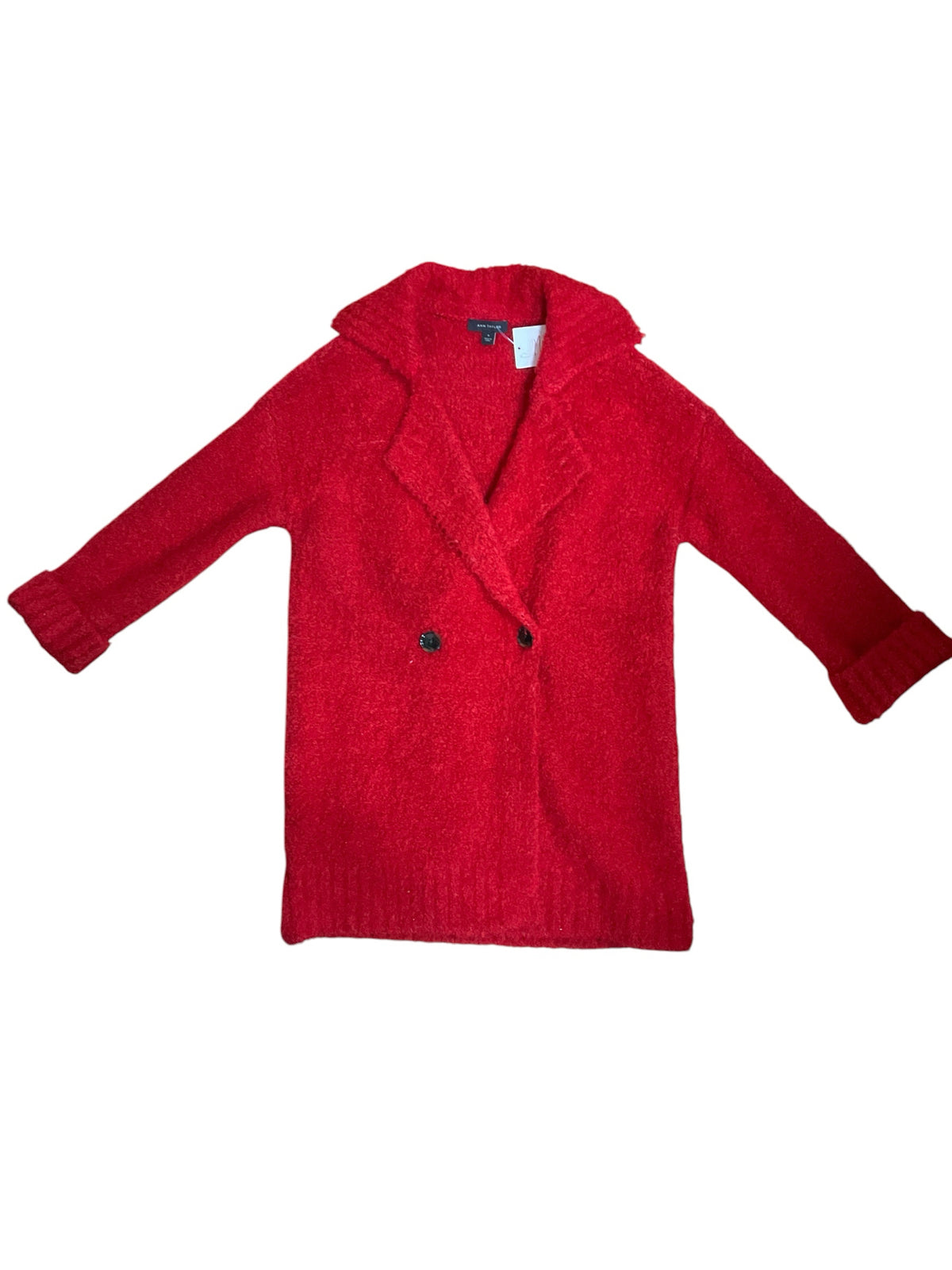 Ann Taylor Boucle Double Breasted Sweater Coatigan Red Size Medium