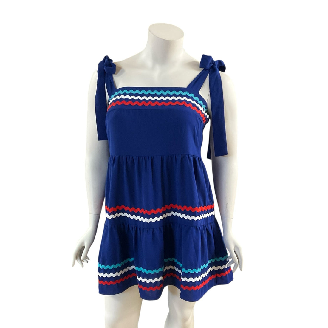 Entro Blue/White/Red Solid Pre-Owned Ladies Dress - Size Large - Margaret’s Fine Consignment