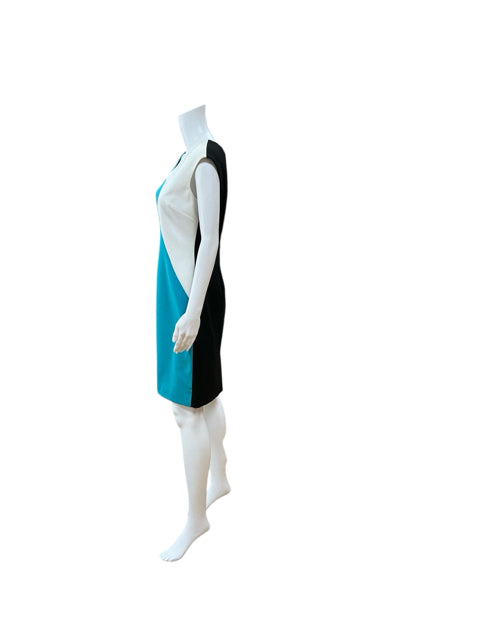 Calvin Klein Black/White/Teal Colorblock Pre-Owned Ladies Dress - Size 6 - Margaret’s Fine Consignment