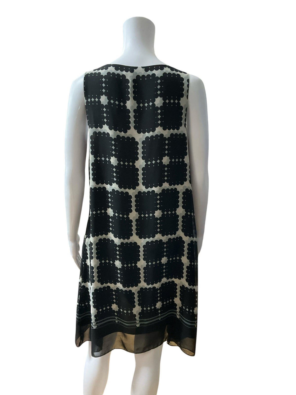 Max Studio Geometric Print A-Line Dress Sleeveless Panel Hem Black Ivory Size Small - ONLINE ONLY
