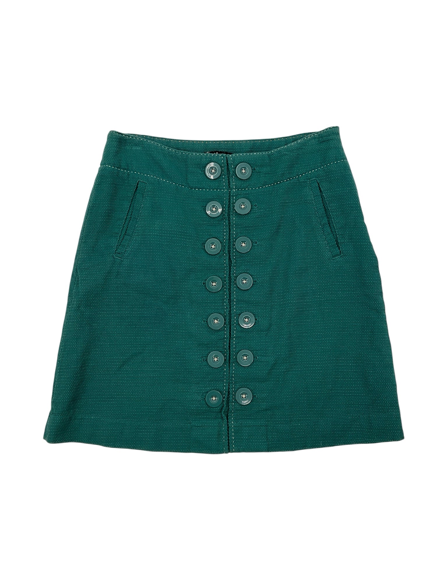 Green Button Front A-Line Cotton Skirt Size Medium
