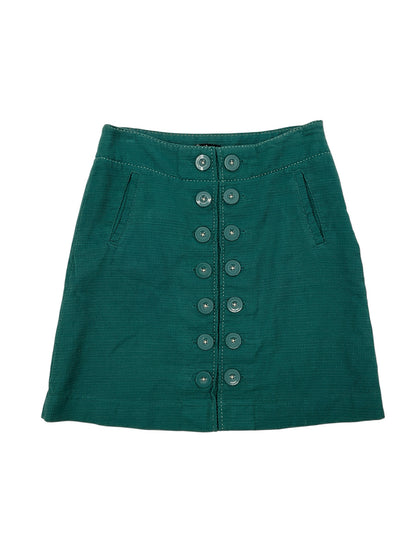 Green Button Front A-Line Cotton Skirt Size Medium