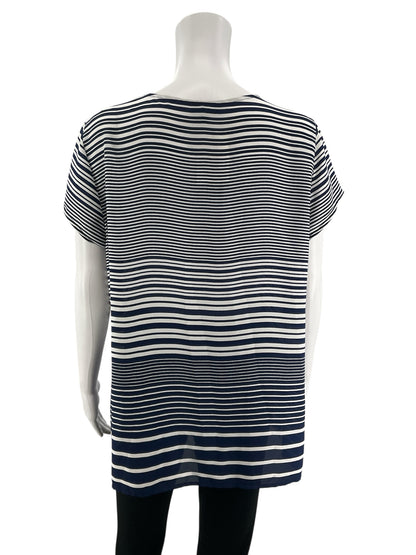 The Limited white/navy Short Sleeve Navy White Striped High-Low Tunic Top Size Large NWT - Size L