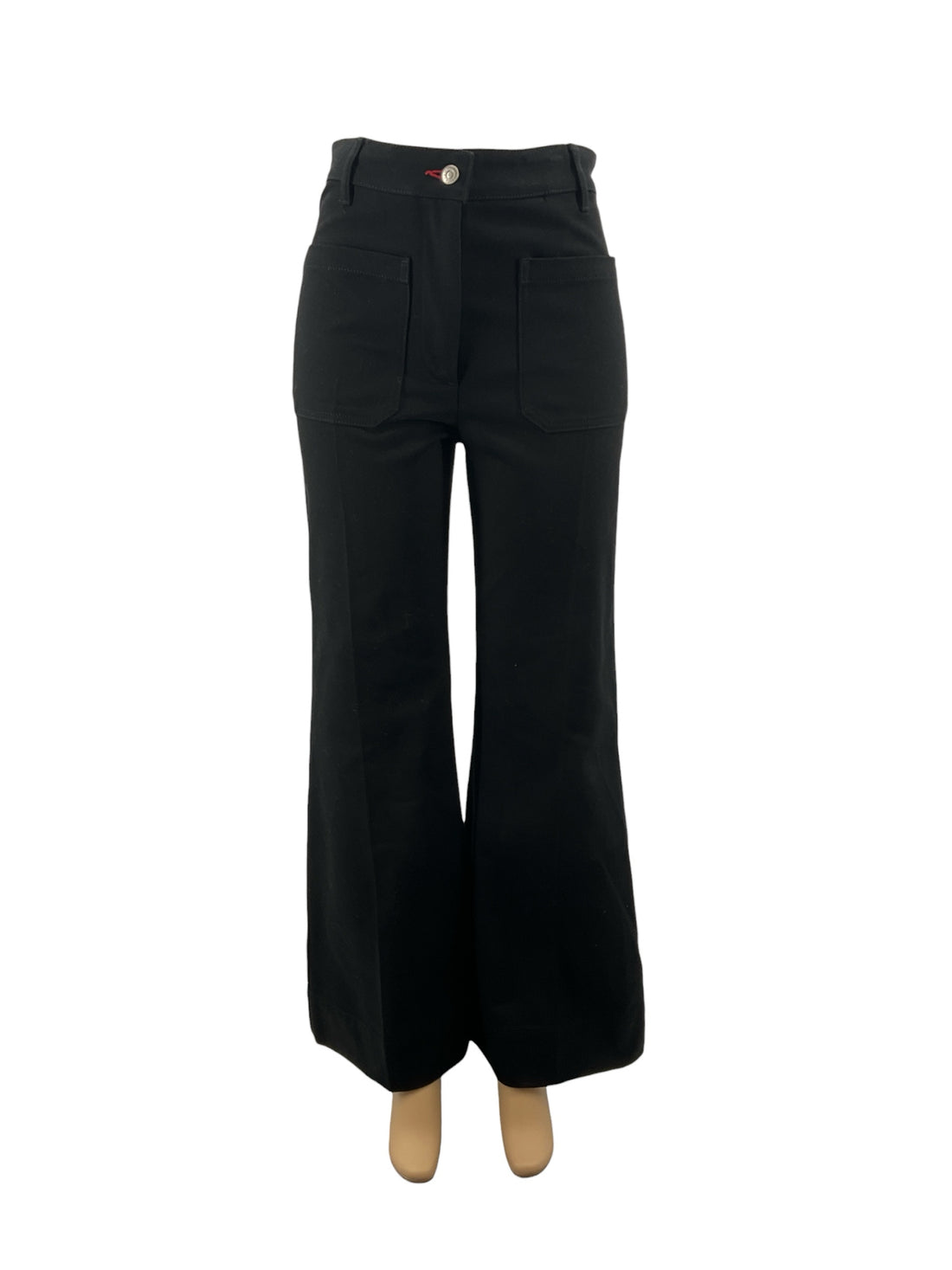 Victoria Beckham Black Jeans Alina High Rise Wide Leg Patch Pocket Jeans Black Size 27R - Size 4