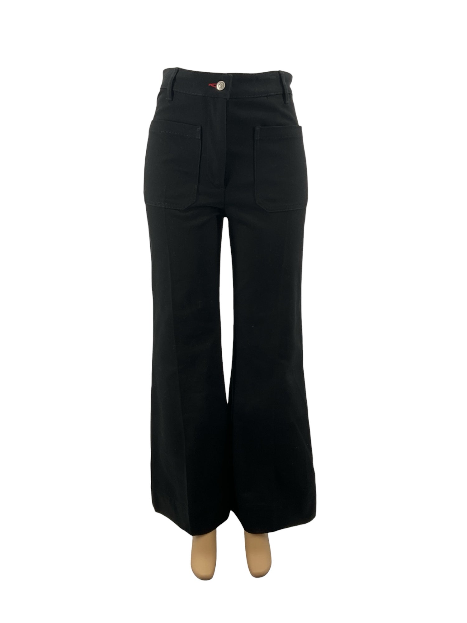 Victoria Beckham Alina High Rise Wide Leg Patch Pocket Jeans Black Size 27R