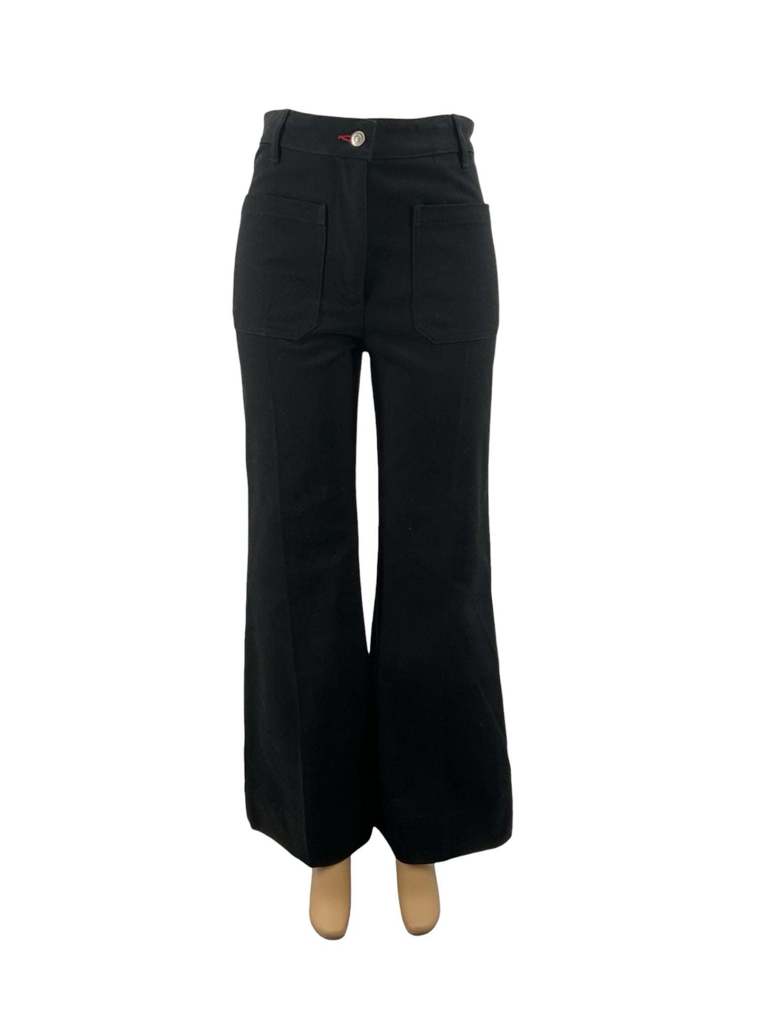 Victoria Beckham Alina High Rise Wide Leg Patch Pocket Jeans Black Size 27R