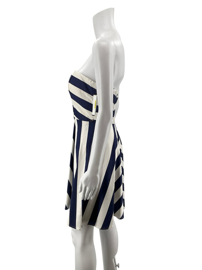 Jodi Kristopher Size 7 white/navy Stripe Pre-Owned Ladies Dress