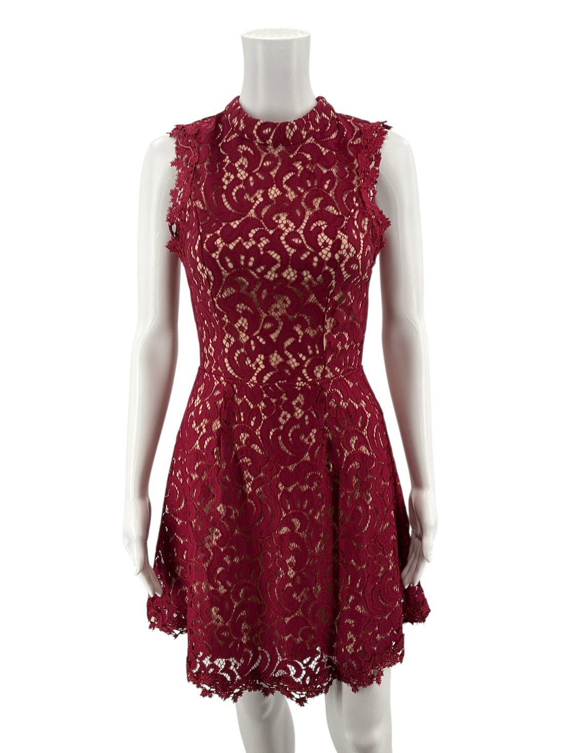 Francescas Maroon/Tan Lace Pre-Owned Ladies Dress - Size Small