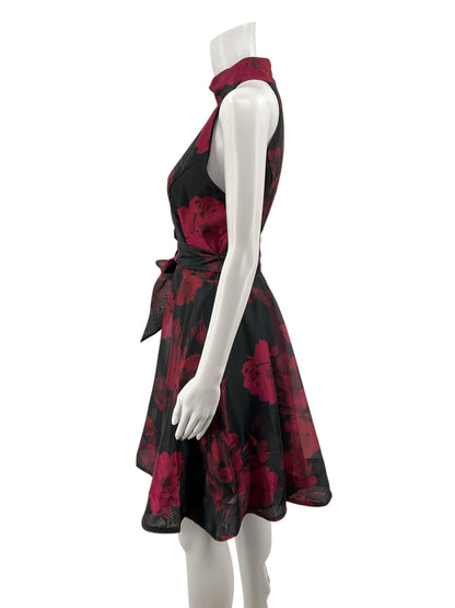 Taylor black/maroon Dress Floral Halter A-Line Cocktail Dress Black Maroon Size 10 - Size 10