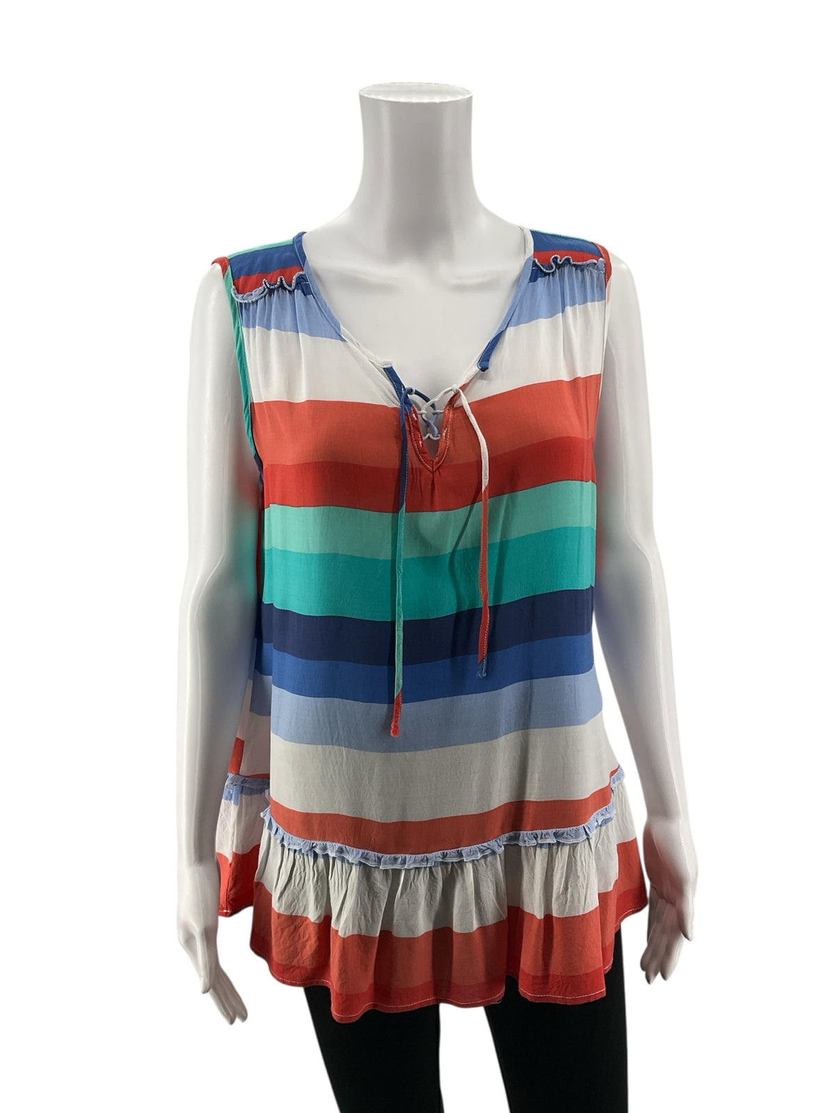Grand &amp; Greene Striped Ruffle Hem Tunic Top | Anthropologie Brand | Size Large - ONLINE ONLY