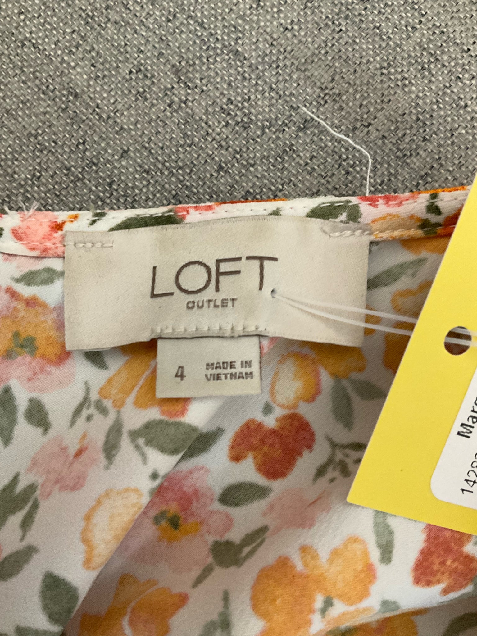 LOFT Outlet Floral Faux Wrap Ruffle Dress Cap Sleeve White Orange Pink Size 4
