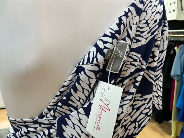 JM Collection White/Navy Print Pre-Owned Ladies Dress - Size 14
