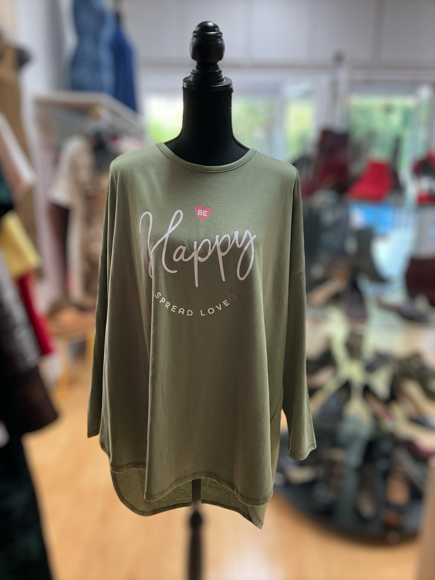 New Directions Size 4X Olive Words Casual Top - Downstairs