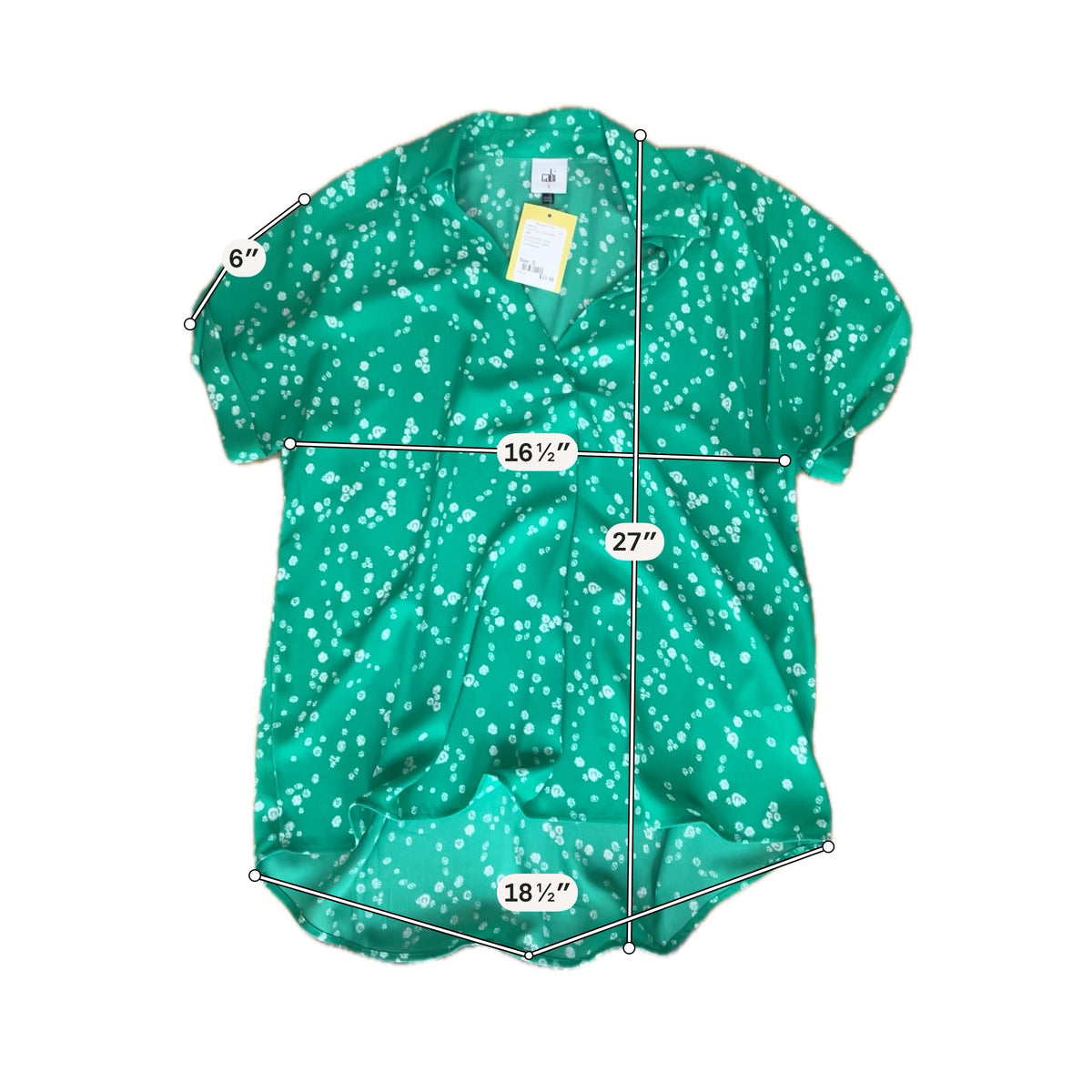 cabi Poppy Top Green White Floral Short Sleeve Blouse Size S Style 6082