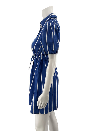 J. Crew blue/white Mini Striped Puff Sleeve Mini Shirtdress with Pockets Blue White Size 2P - Size 2P