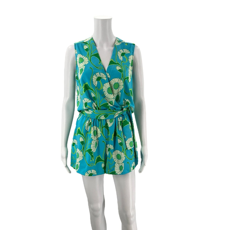 Julie Brown Teal/Green Floral Pre-Owned Ladies Romper- Size Small Petite - Margaret’s Fine Consignment
