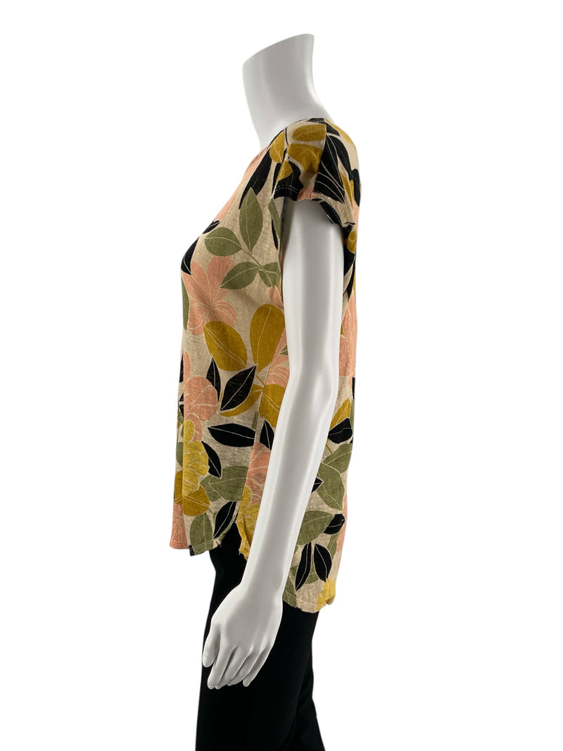 Rachel Zoe Tan/Green/Blush/Black Floral Pre-Owned Casual Top - Size Large