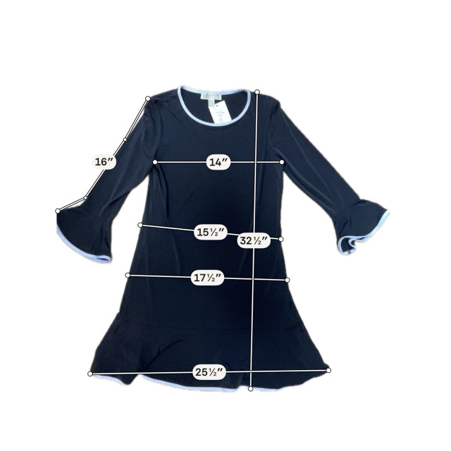 MICHAEL Michael Kors Black White Trim Bell Sleeve Ruffle Hem Dress Size Medium- ONLINE ONLY
