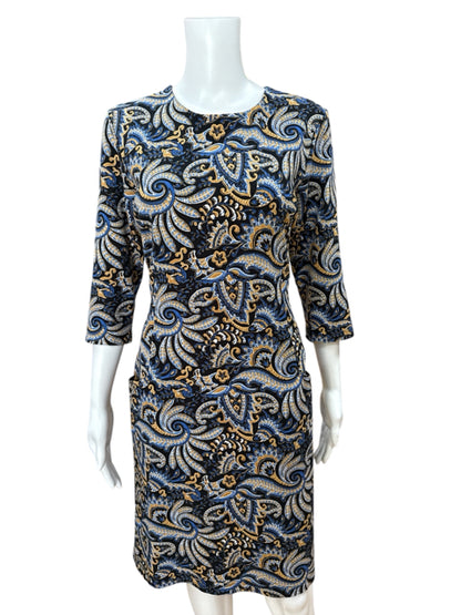 J.McLaughlin Black, Blue &amp; Tan Paisley 3/4 Sleeve Dress – Size Large - ONLINE ONLY