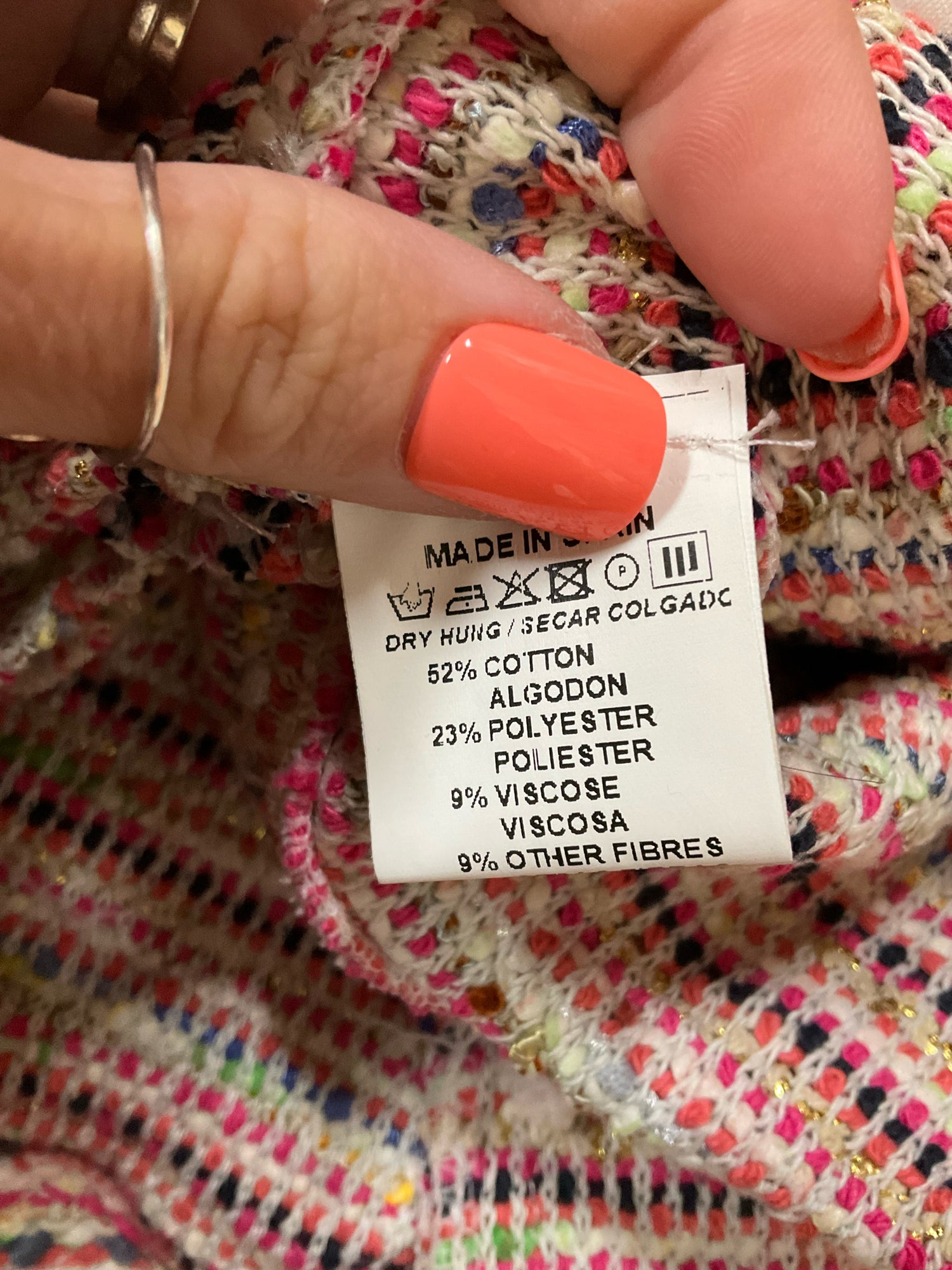 Vilagallo Bouclé Knit Jacket Pink Multi Stripe Metallic Size 12 (EU 48)