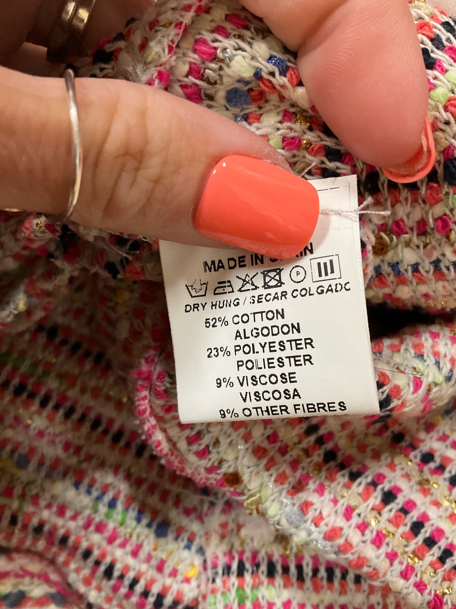 Vilagallo Bouclé Knit Jacket Pink Multi Stripe Metallic Size 12 (EU 48)
