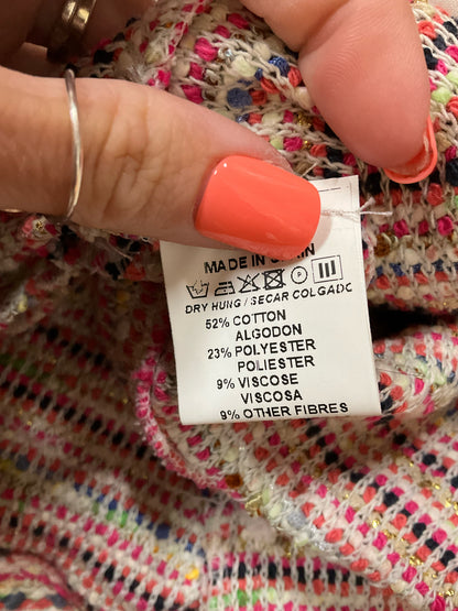 Vilagallo Bouclé Knit Jacket Pink Multi Stripe Metallic Size 12 (EU 48)