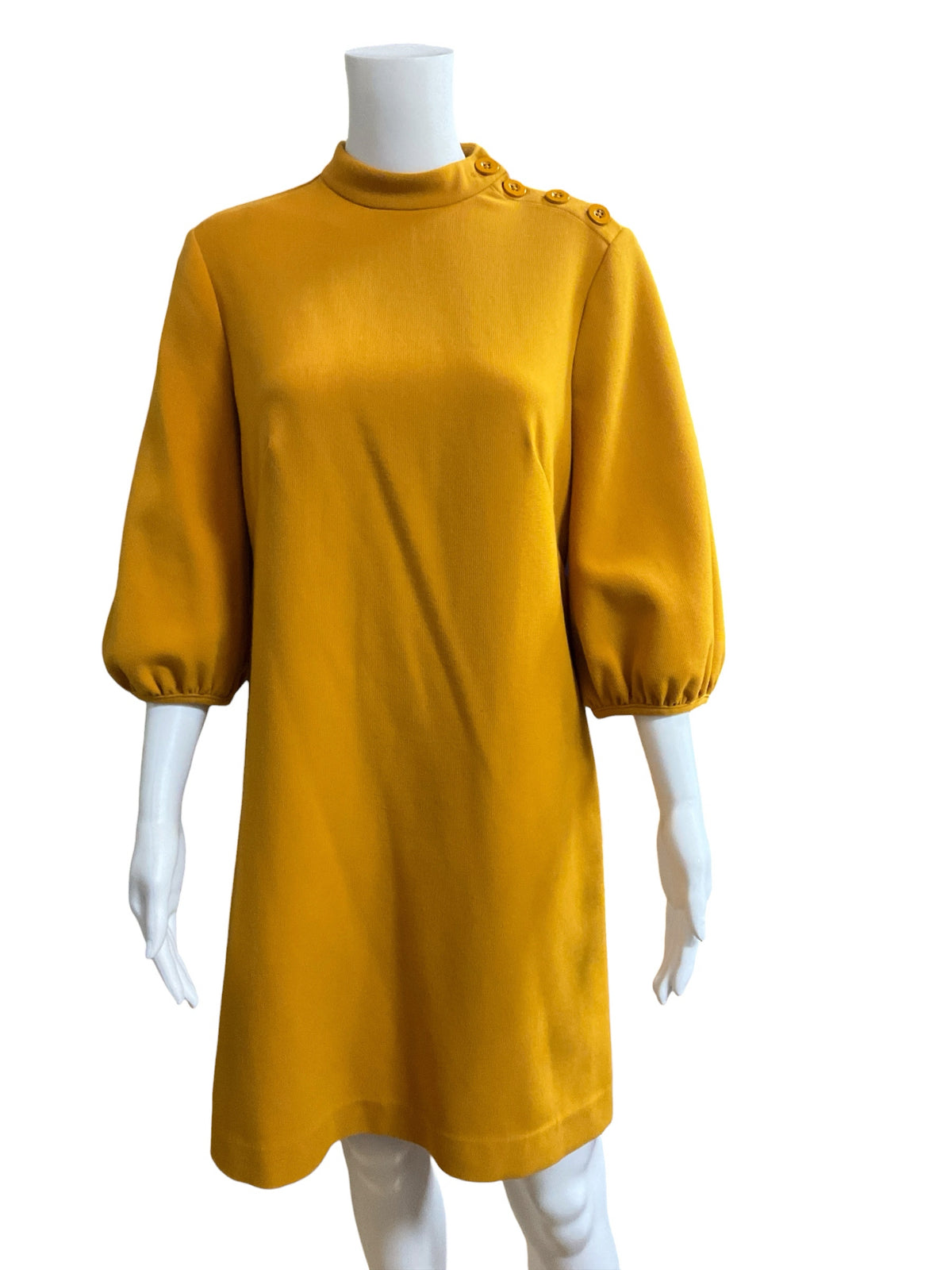 Ann Taylor Size 6 Mustard Yellow Mock Neck Balloon Sleeve Shift Dress - ONLINE ONLY