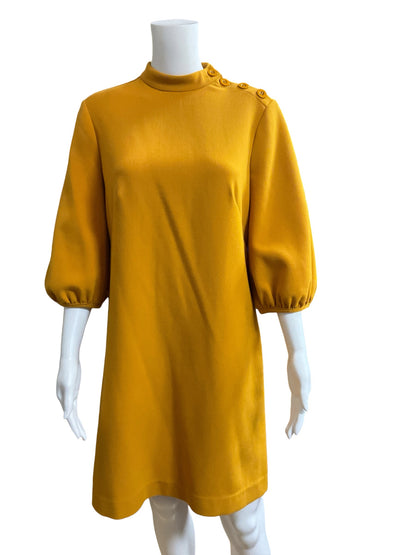 Ann Taylor Size 6 Mustard Yellow Mock Neck Balloon Sleeve Shift Dress - ONLINE ONLY