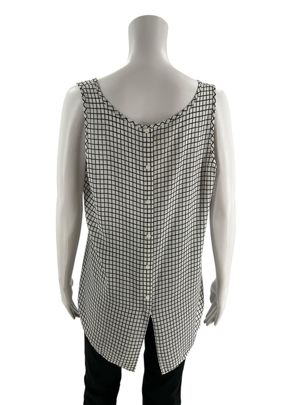 Loft White/Black Checkered Pre-Owned Ladies Top - Size Large Petite