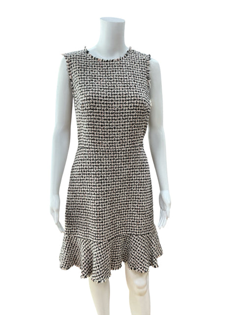 Rebecca Taylor Boucle Tweed Ruffle Hem Fringe Dress Black Pink Size 10
