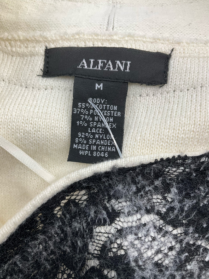 Alfani Ivory/Black Lace Pre-Owned Ladies Shrug - Size Medium