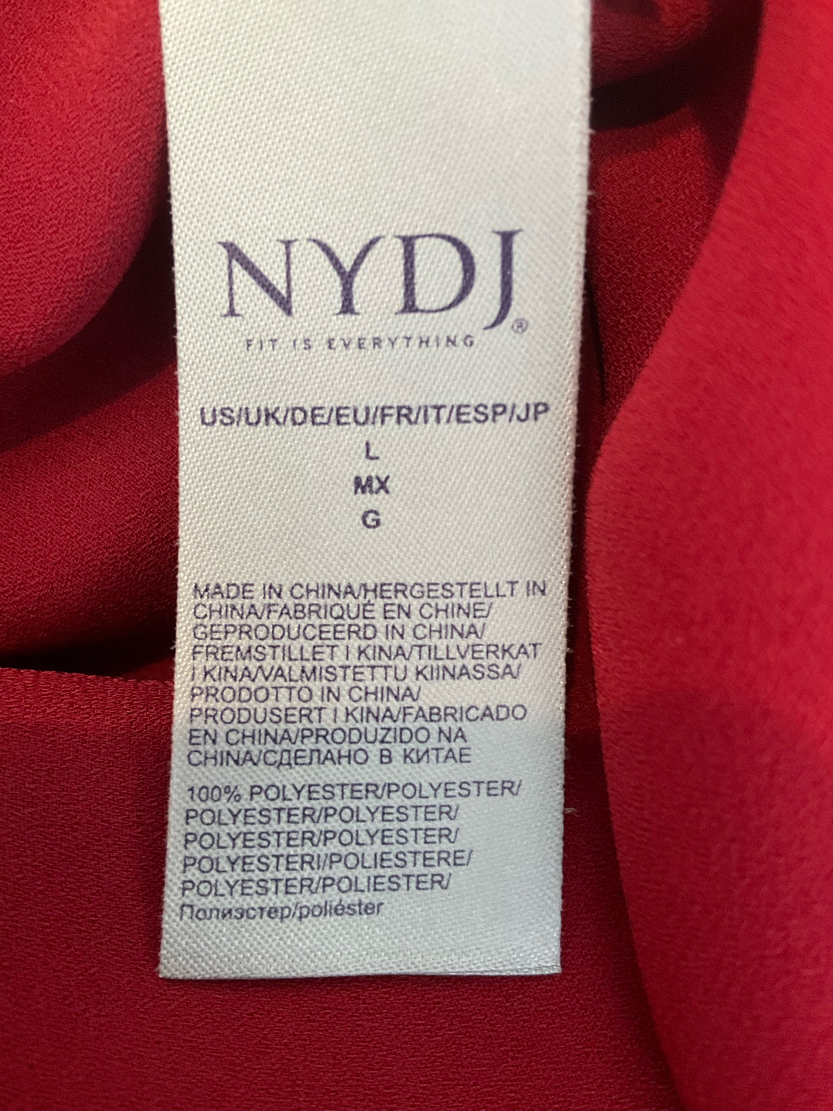 NYDJ Pleat Back Henley Blouse Red Roll Tab Sleeve Top Size Large - ONLINE ONLY