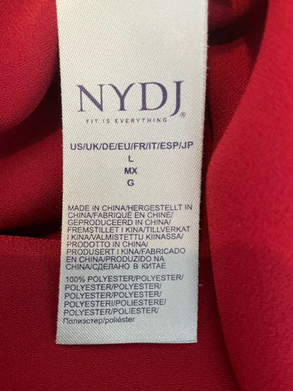 NYDJ Pleat Back Henley Blouse Red Roll Tab Sleeve Top Size Large - ONLINE ONLY