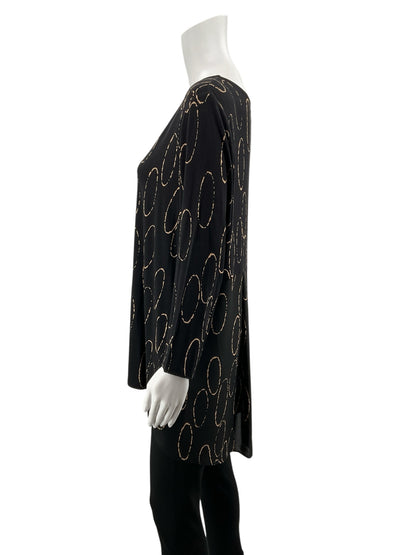Alfani Black &amp; Tan Oval Print Mixed-Media Tunic Top Size XL
