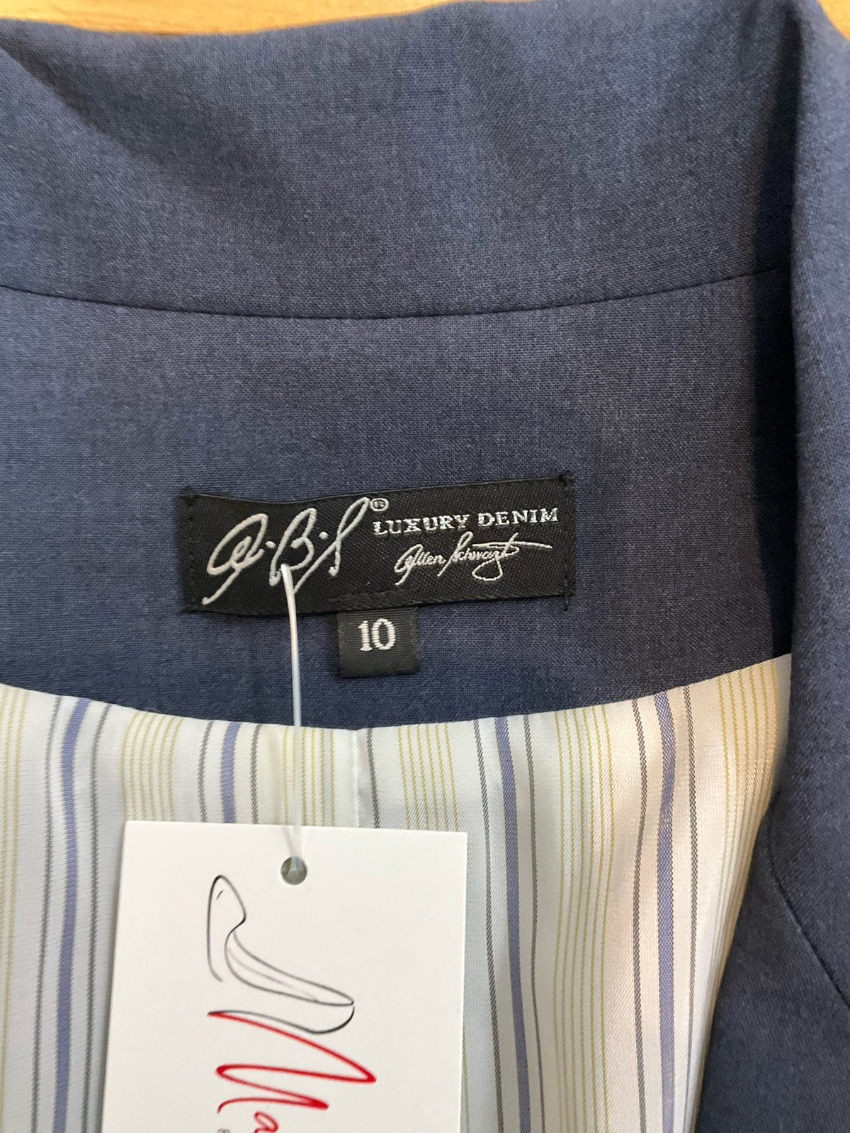 J.B.’s Luxury Denim by Allen Schwartz Navy Blazer Size 10 Striped Lining