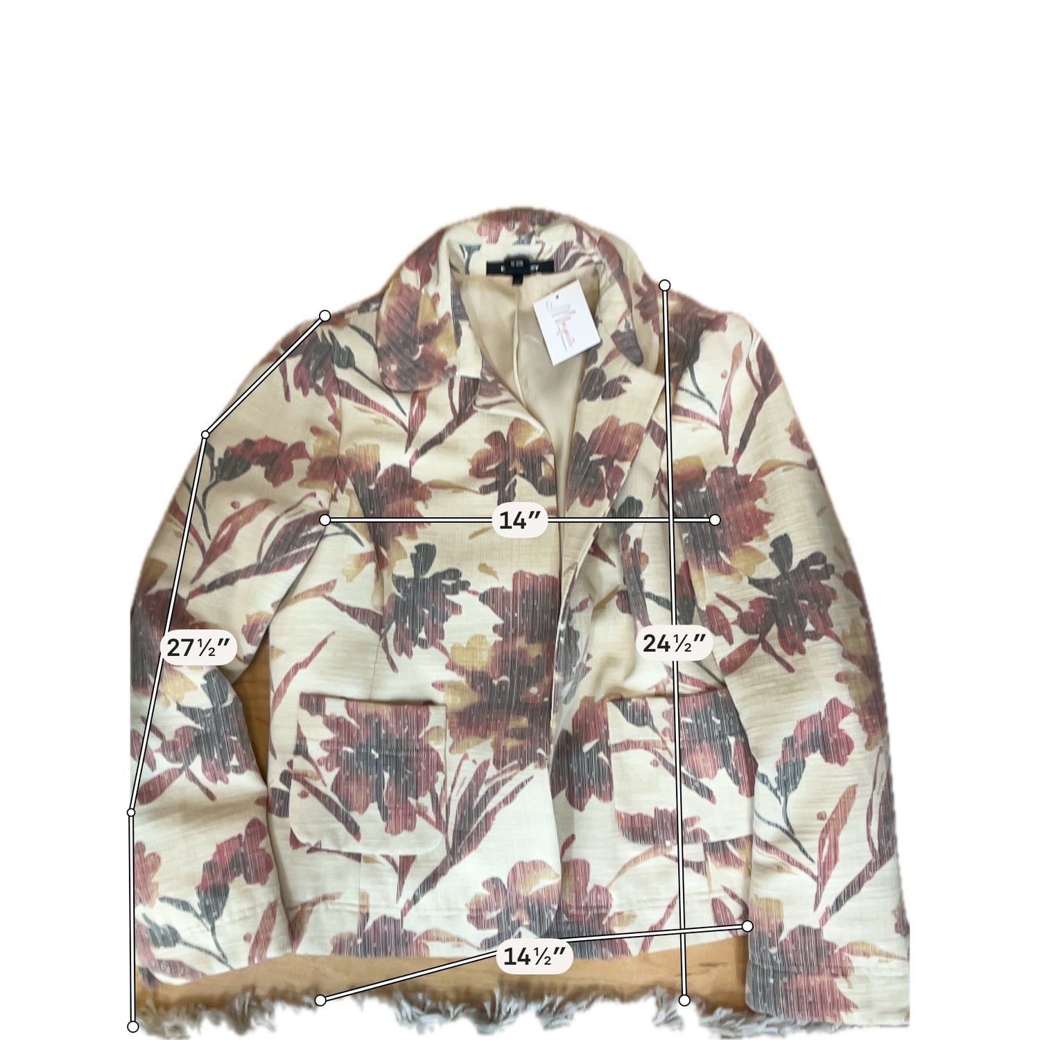 Ellen Tracy Floral Print Art to Wear Open Front Jacket Size 18