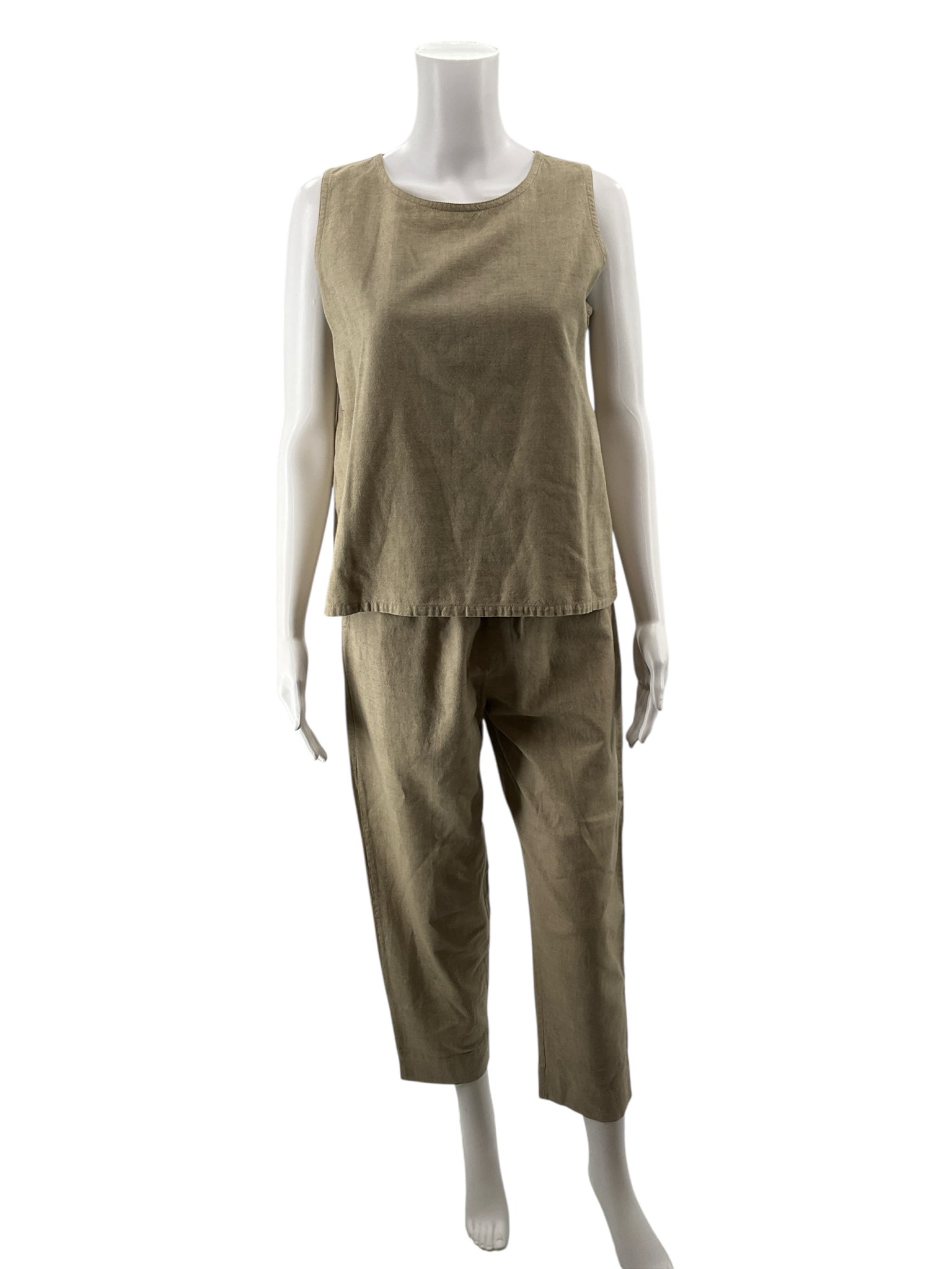 AK MAGiK Vintage Tan Cotton 2-Piece Boho Top &amp;amp; Pants Set Size Small