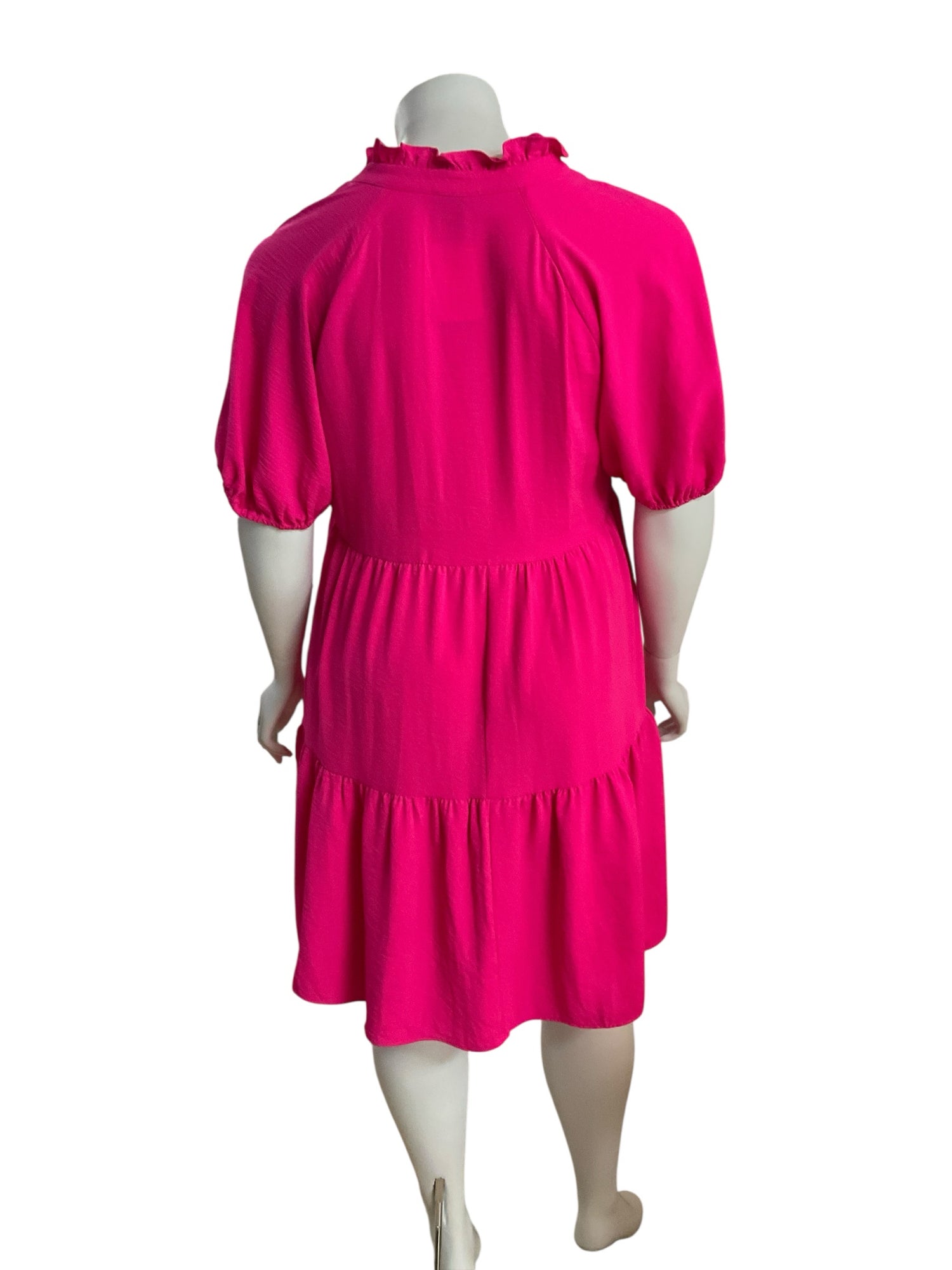 CeCe Hot Pink Puff Sleeve Tiered Swing Dress Size 1X
