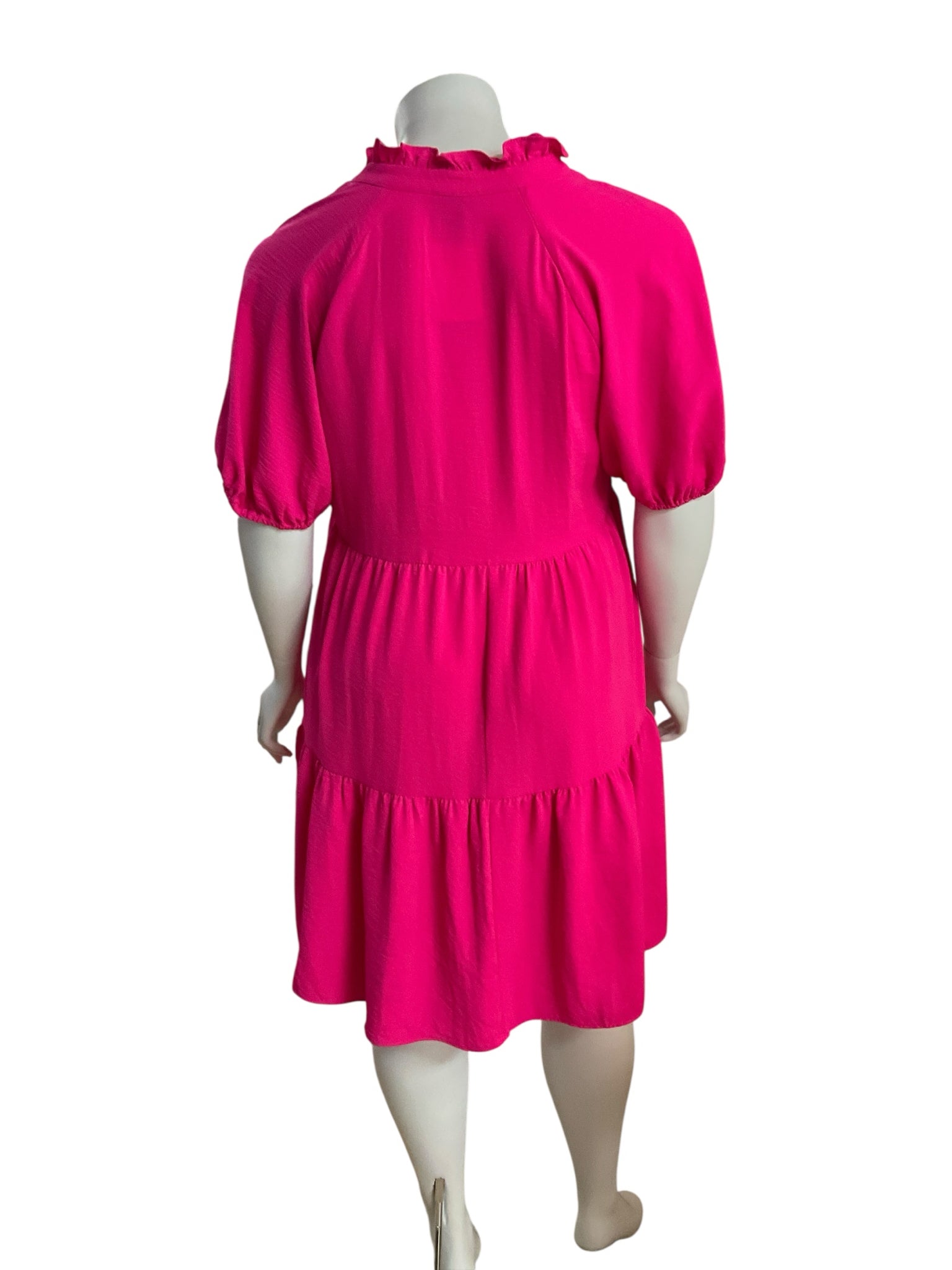 CeCe Hot Pink Puff Sleeve Tiered Swing Dress Size 1X