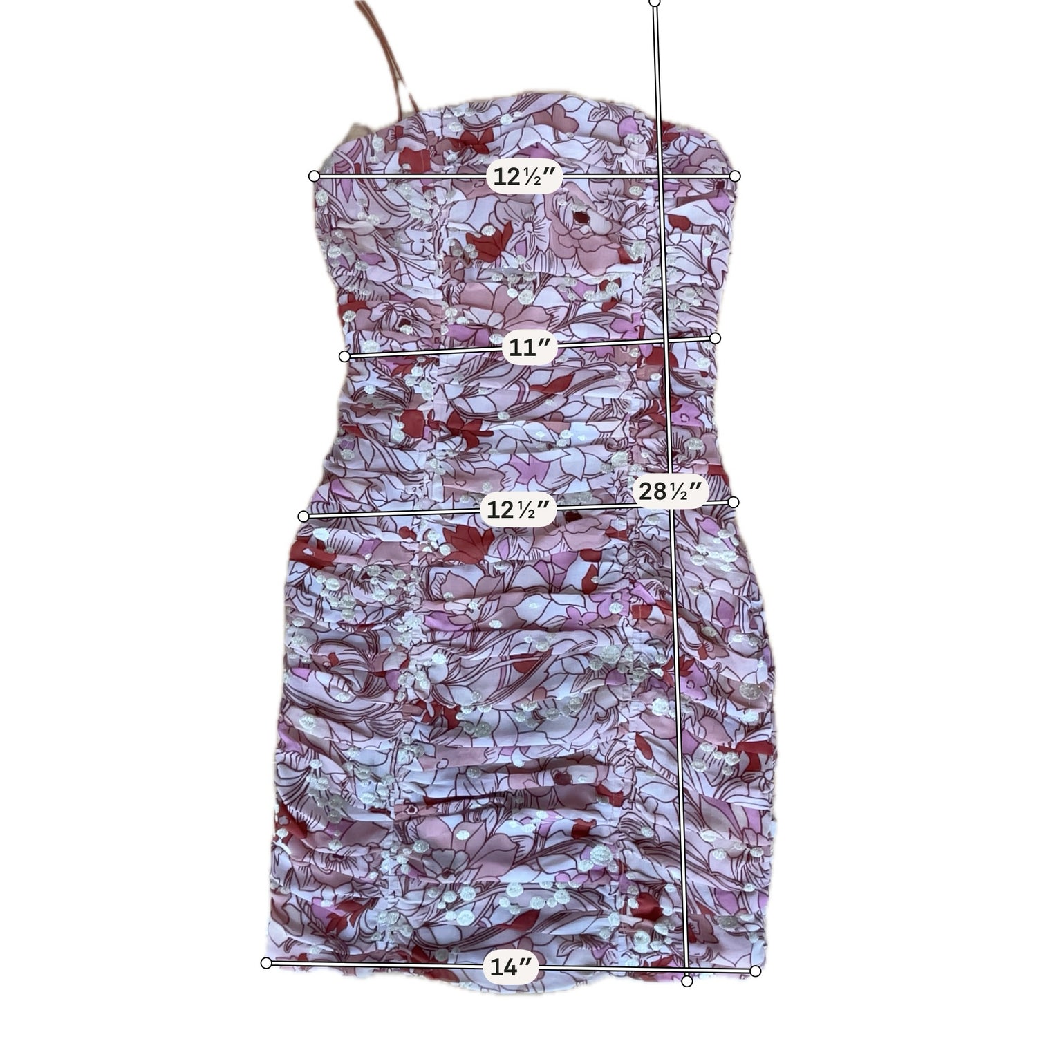 BTFL-Life Ruched Floral Metallic Bodycon Mini Dress Size XS