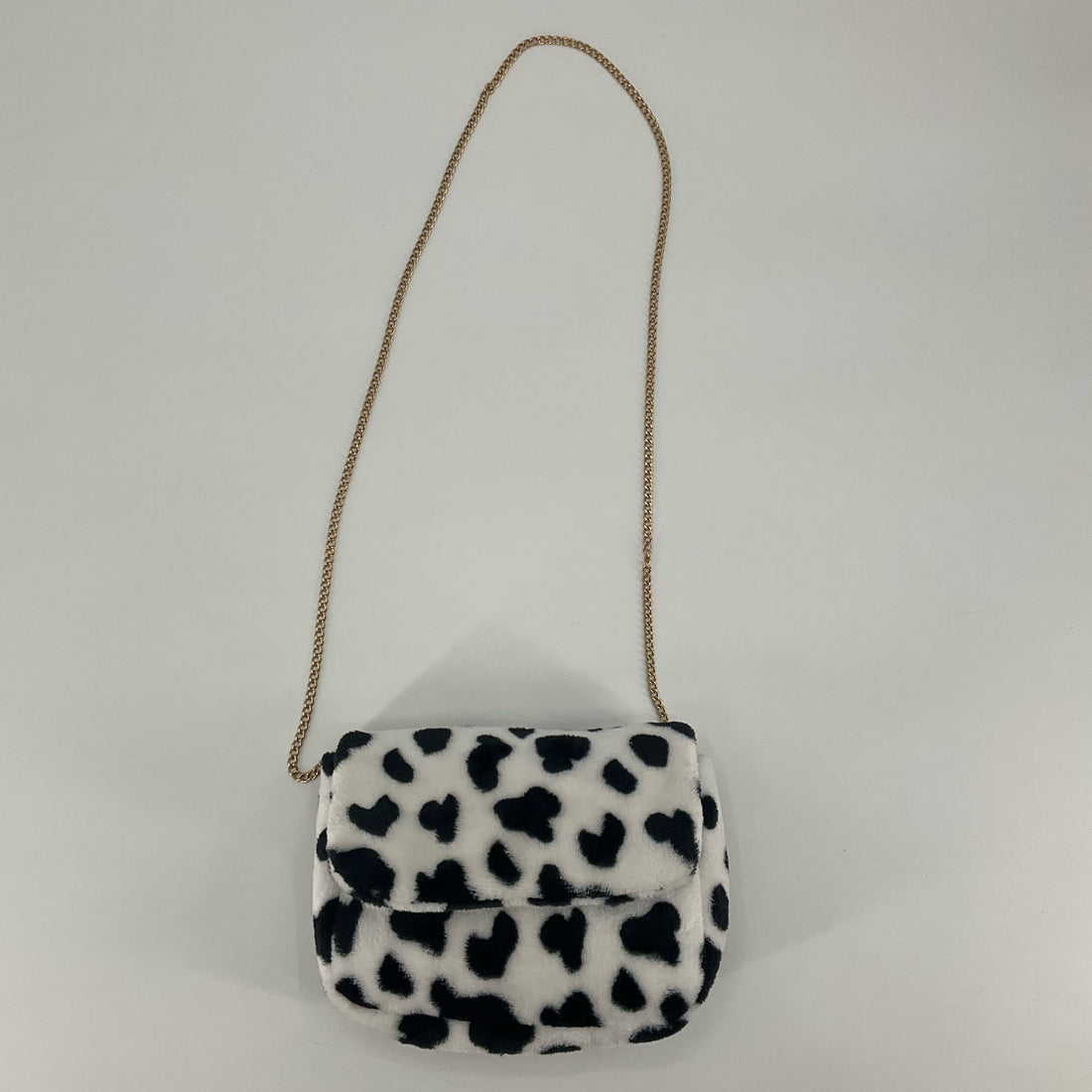 Faux Fur Heart Spot Crossbody Bag | White &amp;amp; Black Statement Purse