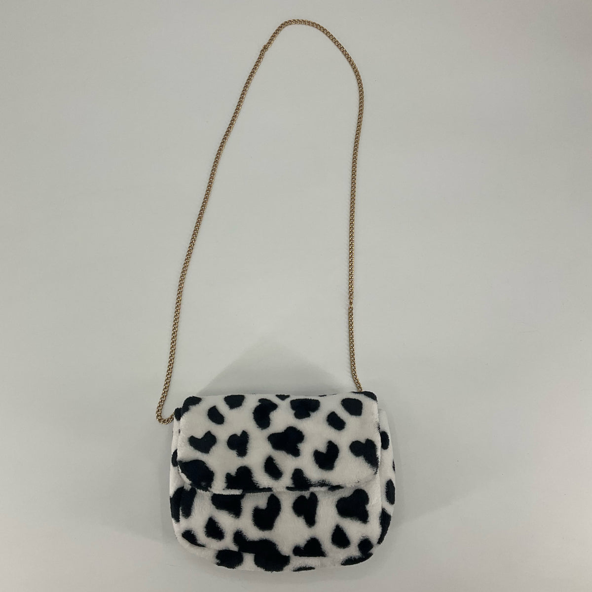 Faux Fur Heart Spot Crossbody Bag | White &amp;amp; Black Statement Purse