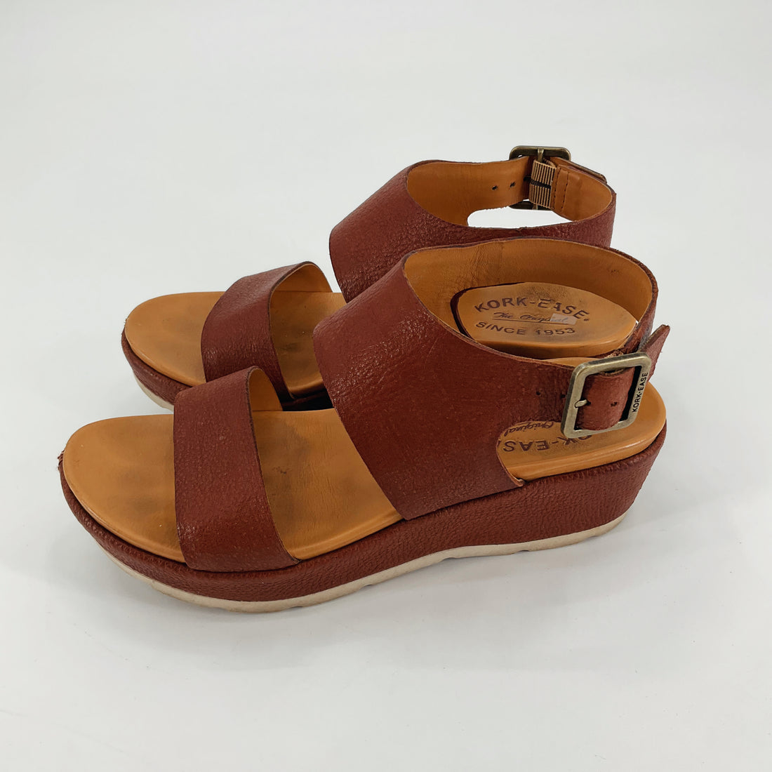 Kork-Ease Myrna 2.0 Tobacco Leather Platform Wedge Sandals Size 6