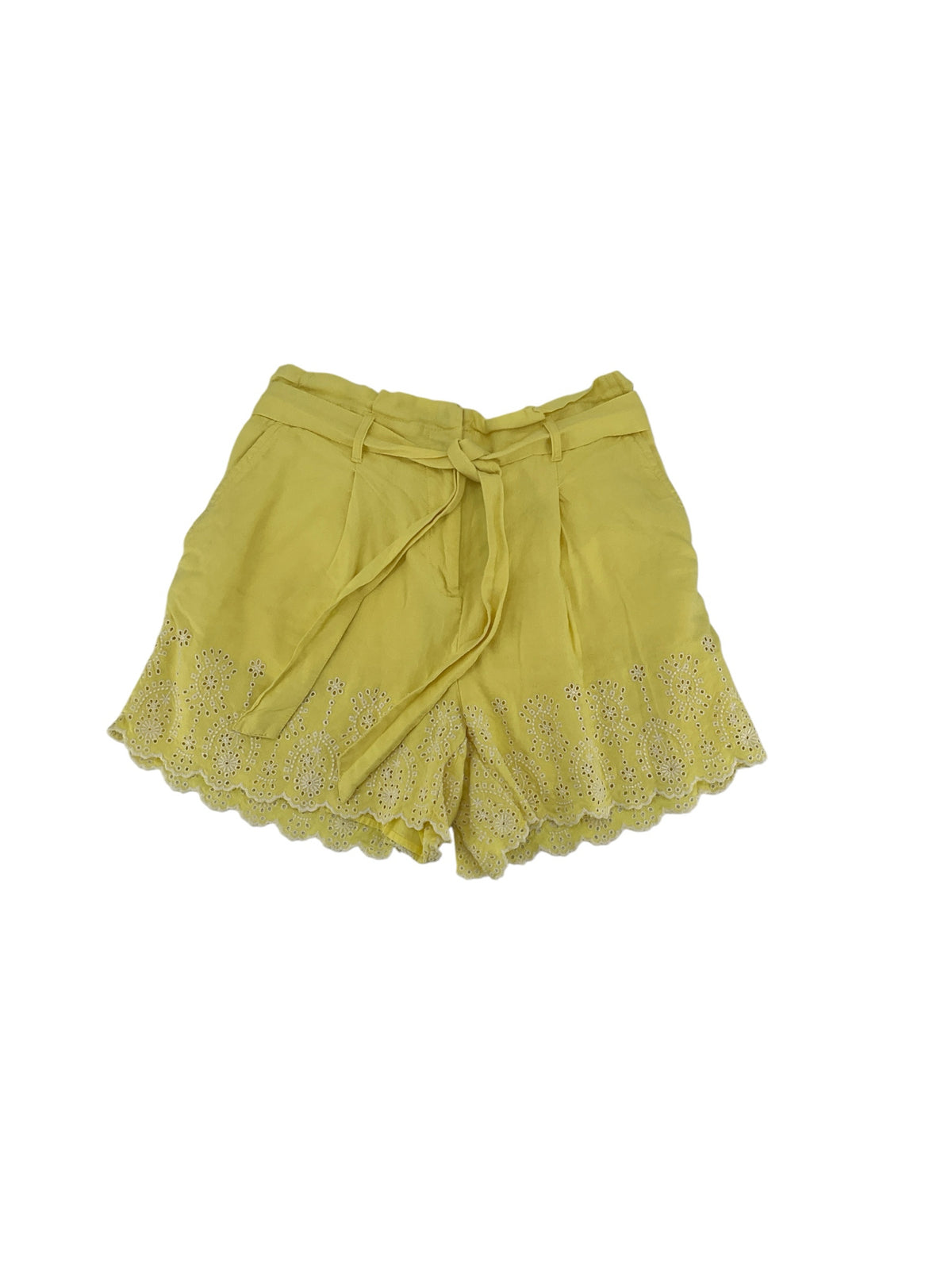 LOFT Yellow Linen Blend Eyelet Scalloped Tie Waist Shorts Size Small - ONLINE ONLY