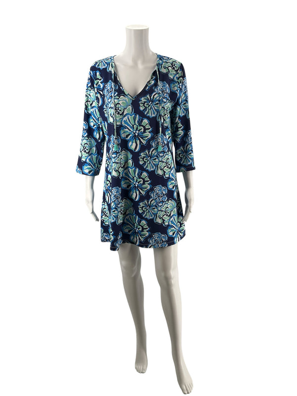 Viv & Lou Blue/Green Floral Pre-Owned Ladies Dress - Size S/M