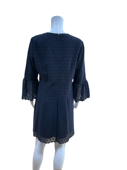 Lafayette 148 New York Navy Blue Lace Bell Sleeve Shift Dress Size Medium